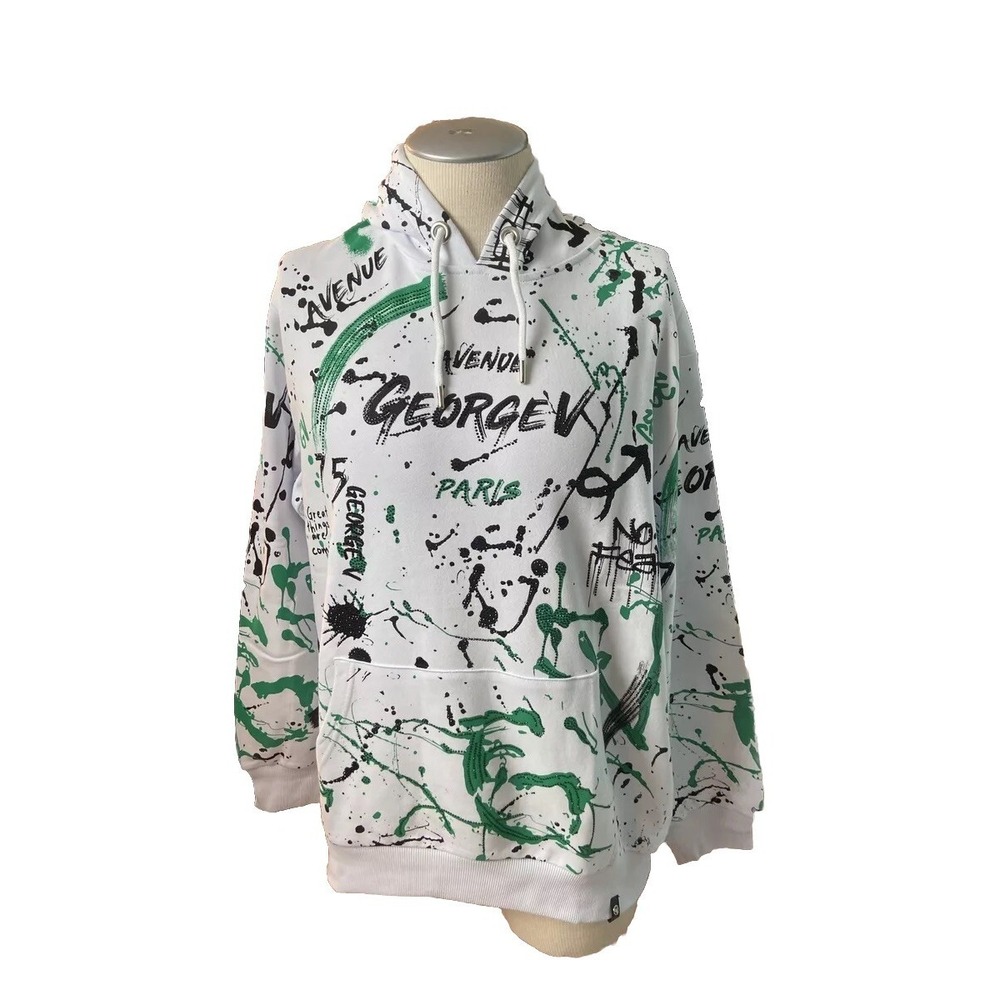 George V Paris Hoodie Mens 3XL White Splatter Pullover Sweatshirt GV-2419 Street